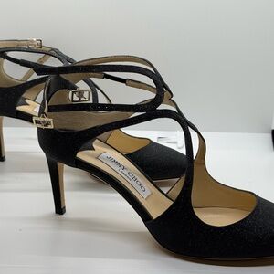Jimmy Choo Glittery Black Strappy Heels